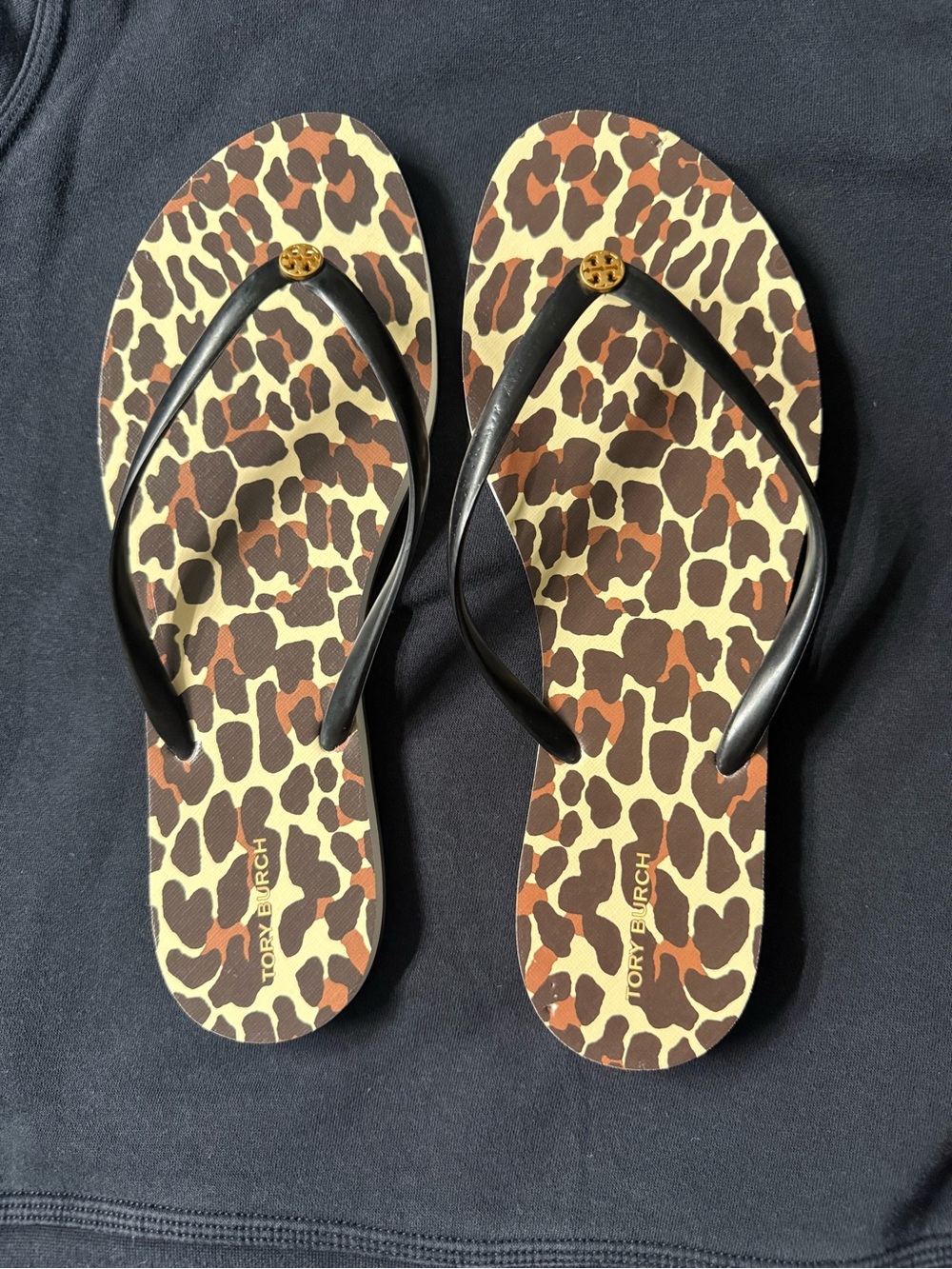 Tory Burch Cheetah Print Gold Logo Flip Flop Womens Size 11